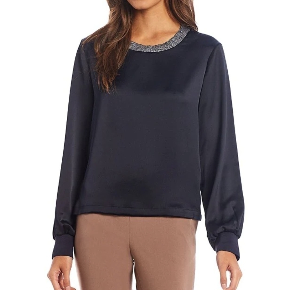 CALVIN Klein Black Satin Pull Over 2X Plus Sized Sweatshirt